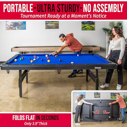GoSports 6, 7, or 8 ft Billiards Tables - No Assembly, Choose Your Color - Portable Pool Table Includes Full Set of Balls, 2 Cue Sticks, Chalk and Felt Brush - style: 8 ft Blue
