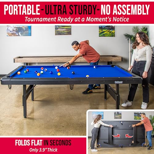 GoSports 6, 7, or 8 ft Billiards Tables - No Assembly, Choose Your Color - Portable Pool Table Includes Full Set of Balls, 2 Cue Sticks, Chalk and Felt Brush - style: 8 ft Blue