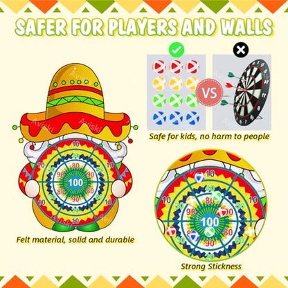 Cinco de Mayo Dart Board Set, Mexican Gnome Party Board with 12 Stick Balls, Hook, Kids Mexico Party Indoor Outdoor Games, Mexican Birthday Party Suppiles for Boys/Girls/Adults Fun