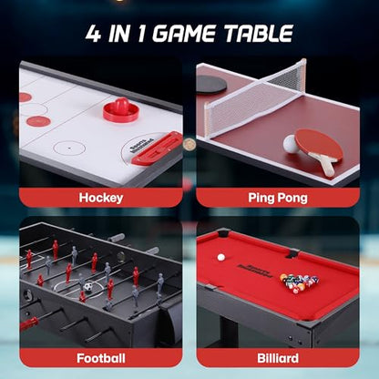 Sports Illustrated - 35" 4-in-1 Multi-Game Table – Foosball, Air Hockey, Table Tennis & Billiards Combo Set with Accessories for Kids, Teens & Family Game Nights