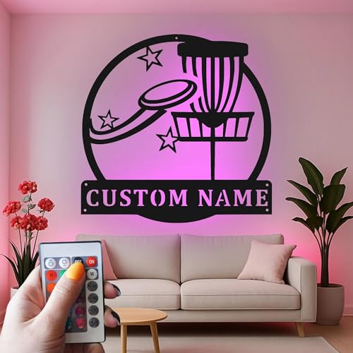 Custom Disc Golf Basket Led Light Metal Wall Art Personalized Gift for Disc Golfers Game Room Decor 4