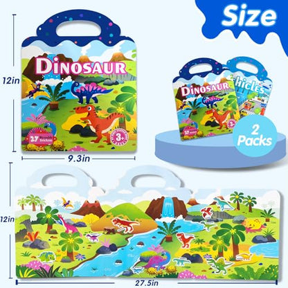 2 Sets Reusable Sticker Book for Kids, Puffy Jelly Stickers for Toddlers, Travel Essentials Craft Activities Toys for Boys Birthday Gifts - Dinosaur & Vehicles - color: 2 Sets - Dinosaur/Vehicles