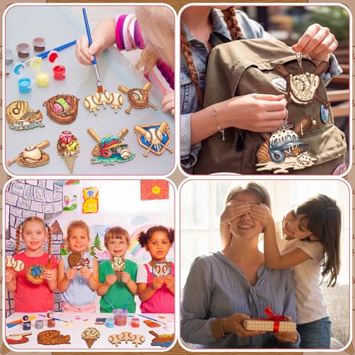 Saypacck 24 Pcs Ice Cream Drip Baseball Party Favors Wooden Painting Craft Kits Birthday Party Supplies with Organza Bag for Goodie Bags Fillers Adult Thank You Gifts - style: Ice Cream Drip Baseball