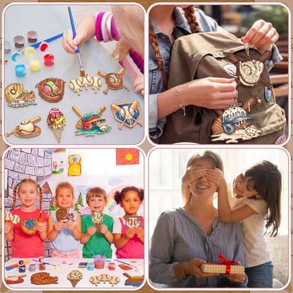 Saypacck 24 Pcs Ice Cream Drip Baseball Party Favors Wooden Painting Craft Kits Birthday Party Supplies with Organza Bag for Goodie Bags Fillers Adult Thank You Gifts - style: Ice Cream Drip Baseball