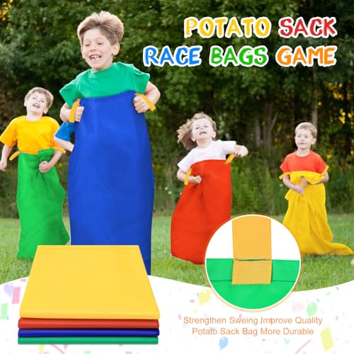 91Pcs Carnival Outdoor Games Potato Sack Race Bags for Adult Tug of War Rope Egg Spoon Bean Bags Ring Toss 3 Legged Relay Race Giant Tic Tac Toe Game Outdoor for Field Day Game Birthday Party