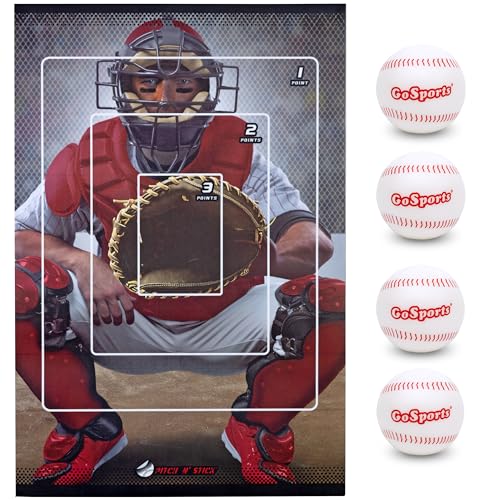 GoSports Pitch N' Stick Kids Baseball Pitching Game - Choose Between Wall Poster Game Set or 4 Replacement Sticky Ball Baseballs - style: With Target