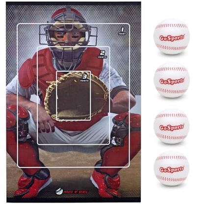GoSports Pitch N' Stick Kids Baseball Pitching Game - Choose Between Wall Poster Game Set or 4 Replacement Sticky Ball Baseballs - style: With Target
