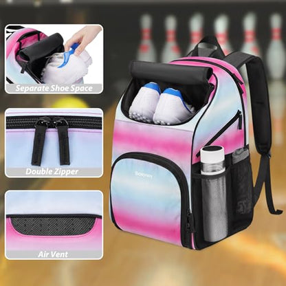 Bosynoy Bowling Backpack, Bowling Ball Bag Totes for Single Ball with Shoe Compartment & Foam Padded, Fits Shoes Up to US Mens Size 16, Grey - color: Pink