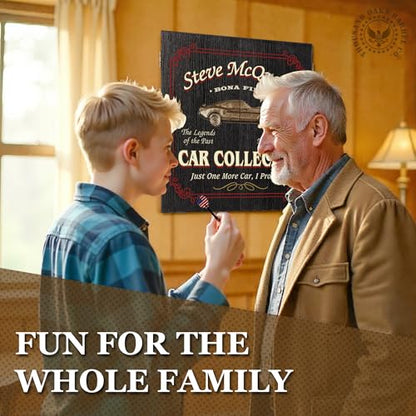 Personalized Dart Board Cabinet Set with 6 Steel Tip Darts, Paper Fibre Dartboard, Chalk & Eraser (21.5 x 21.5 x 2.75") - Occupational Man Cave Dart Boards for Adults - Car Collector (404) - style: Car Collector Dartboard & Cabinet Set