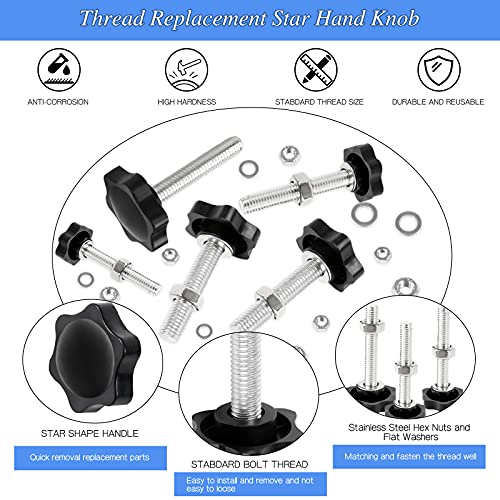 Openfly 28 Sets M4 M5 M6 M8 Star Hand Knob Tightening Screw, Thread Clamping Knob Quick Removal Replacement Parts with Nuts and Washers Stainless Steel Hex Nuts Star Knobs Assortment Kit
