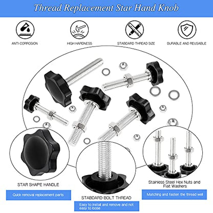Openfly 28 Sets M4 M5 M6 M8 Star Hand Knob Tightening Screw, Thread Clamping Knob Quick Removal Replacement Parts with Nuts and Washers Stainless Steel Hex Nuts Star Knobs Assortment Kit