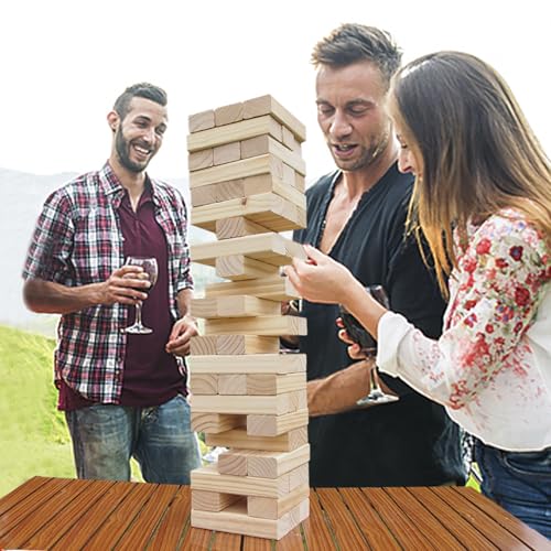 Tumbling Tower Giant 28" - Double-Sanded Smooth Natural Wood, 54 Blocks, Durable & Portable Carry Bag, Indoor & Outdoor, Family Party Game Age 8+