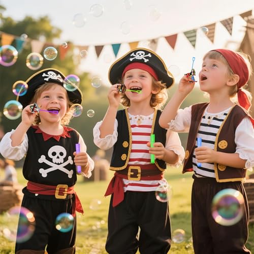 Winrayk Pirate Party Favors, 24Pcs Self-designed Mini Bubble Wands for Kids Bubbles Bulk with Detachable Topper (6 Styles & Colors), Birthday Gift Toy Pinata Filler Goodie Bag Stuffer Classroom Prizes - style: Pirate
