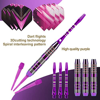 Soft Tip Darts Set 3 Aluminum Shaft Professional Darts Plastic Tip Sets 2BA Replacement Tips + Extra 3 Dart Flights 3 Replace Plastic Shafts for Electronic Dart Board - color: Purple