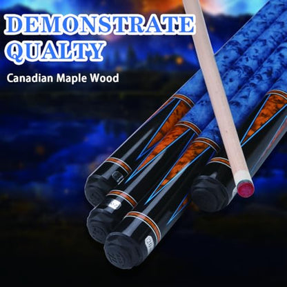 Canadian Maple Pool Cue Sticks (10mm/11.5mm/13mm), 58" 2-Piece Pool Sticks with Low Deflection Shaft,Billiard Sticks for Home, Bar, and Tournament Play - color: Blue 13mm with case