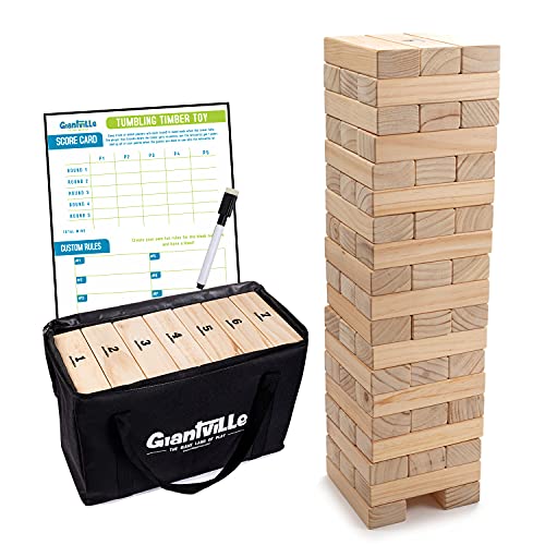 Giantville Giant Tumbling Timber Toy - STEAM-Credited Premium Pine Wood Blocks Tower - Indoor/Outdoor Yard Game for Kids & Adults - 56 Pieces + Carry Bag - Grows to Over 4 Feet - size: X-Large