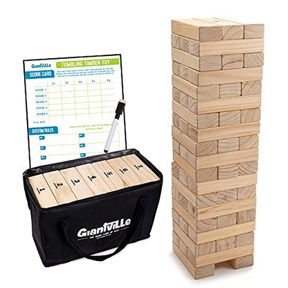 Giantville Giant Tumbling Timber Toy - STEAM-Credited Premium Pine Wood Blocks Tower - Indoor/Outdoor Yard Game for Kids & Adults - 56 Pieces + Carry Bag - Grows to Over 4 Feet - size: X-Large