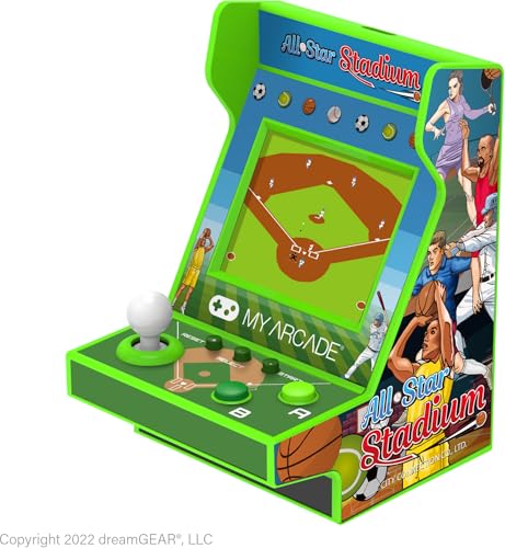 My Arcade All Star Stadium Pico Player- Fully Playable Portable Tiny Arcade Machine with 107 Retro Games, Toys for Kids, 2" Screen, Green, Small (DGUNL-4120)