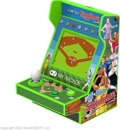 My Arcade All Star Stadium Pico Player- Fully Playable Portable Tiny Arcade Machine with 107 Retro Games, Toys for Kids, 2" Screen, Green, Small (DGUNL-4120)