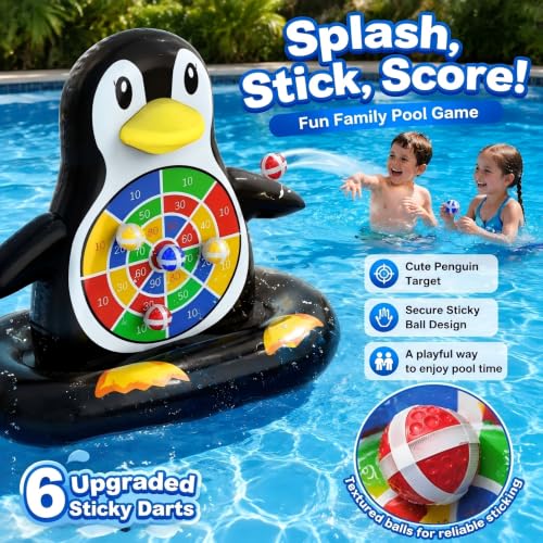 MOONTOY Fun Pool Toys, Inflatable Dart Board Floating Water Game for Kids Ages 4-8 8-12, Outdoor Backyard & Beach Games for Boys Girls Teens and Adults - color: Penguin-upgraded