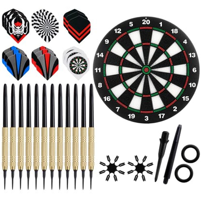 Soulchen 153 Pcs Dartboard Sets -1 Soft Tip Dartboard 12 Soft Tip Darts 100 Extra Dart Tips 18 Tails 2 Flight Protectors 20 Rubber Rings for Birthday Gifts Indoor Game Party Games