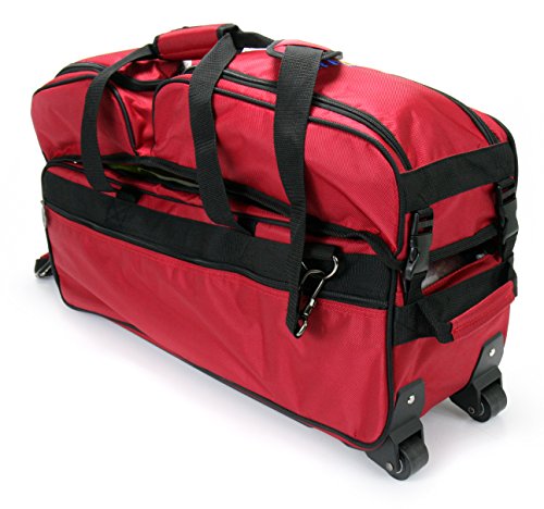 3 Ball Deluxe Bowling Tournament Roller Tote with detachable Shoe and Accessory Bag - color: Red-White-Blue