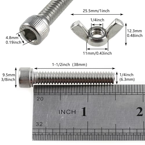 10 Sets Stainless Steel Pottery Bat Pins 10 Each of British Butterfly Nuts 1/4-20Inch and Hexagon Socket Screws 1/4-20x1-1/2inch for Standard Pottery Wheel Head Replacement Rod Pins