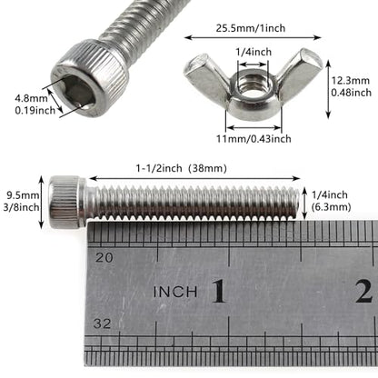 10 Sets Stainless Steel Pottery Bat Pins 10 Each of British Butterfly Nuts 1/4-20Inch and Hexagon Socket Screws 1/4-20x1-1/2inch for Standard Pottery Wheel Head Replacement Rod Pins