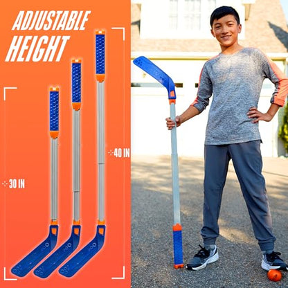 Nerf FLEXPLAY Kids Hockey Stick and Ball Set - Indoor & Outdoor Street Hockey Set - Adjustable Height Stick - Street Hockey Ball Included - style: 1 Stick & 1 Ball