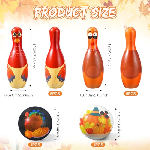 Libima 12 Pcs Thanksgiving Bowling Set Thanksgiving Gifts Fall Holiday Party Games Toddler Turkey Bowling Set 10 Soft Foam Bowling Pins 2 Bowling Balls Set Toy Bowling Set for Kids Fall Party Favors