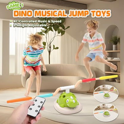 Aliex 3 in 1 Dinosaur Rocket Launcher for Kids, Musical Jump & Ring Toss Toys with Remote Control, Outdoor Outside Indoor Active Games Toys for Boys Girls, Birthday Gifts for 3 4 5 6 7 8 Year Old