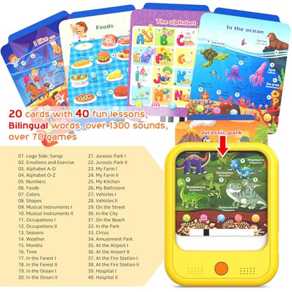 Kids Learning Tablet Educational Learning Pad for Toddlers 2-5 to Learn Alphabets, Numbers, Foods, Time, Music, Vehicles,Tablet Toy for Toddlers Ages 2 3 4 5 6 Years Old Yellow - style: Upgrade Version（20 lesson pages yellow）