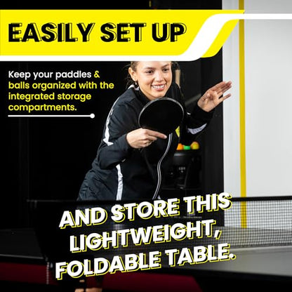 Killerspin MyT 415X Mega, Ping Pong Table, Foldable Table for Table Tennis, Portable Ping Pong Table Set with Built-in Paddle and Ball Storage, 18 mm MDF Board Pingpongball Table - color: Graphite