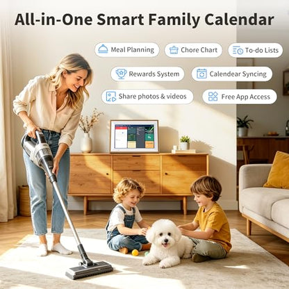 Digital Calendar, 10.1 Inch Electronic Calendar for Family Schedules, Smart Touchscreen Interactive Family Planner with Chore Chart, Meal Planner, Digital Picture Display, Gift for Mom Dad Mother (Wood Grain Color)