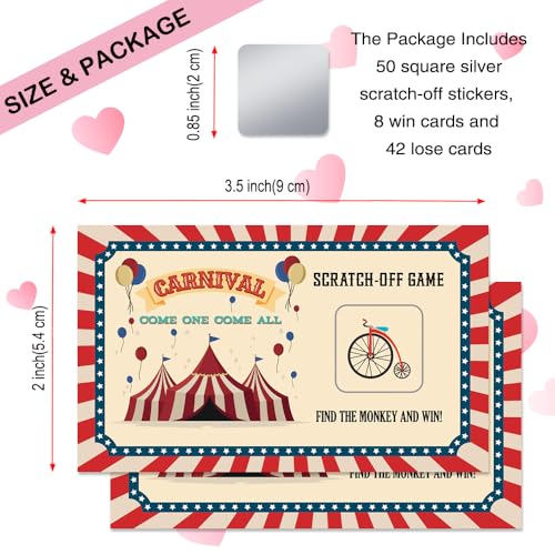 50 Pcs Carnival Come One Come All Scratch Off Game Cards, Retro Circus Theme Scratch Cards for Birthday Circus Party Baby Shower, Classroom Party Supplies, Lottery Group Games Activity - color: Yellow