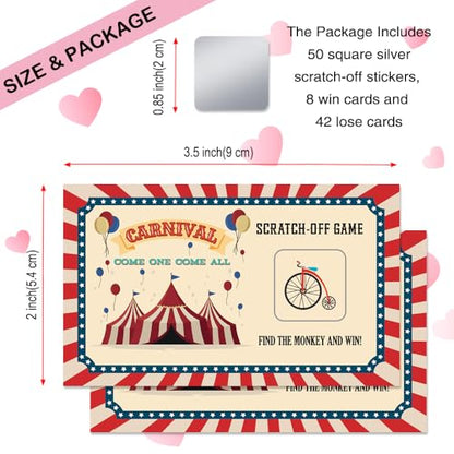 50 Pcs Carnival Come One Come All Scratch Off Game Cards, Retro Circus Theme Scratch Cards for Birthday Circus Party Baby Shower, Classroom Party Supplies, Lottery Group Games Activity - color: Yellow