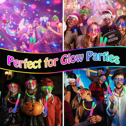 248PCS Glow in the Dark Party Supplies, Party Pack Bulk , 16PCS Foam Glow Sticks & LED Glasses, 16PCS LED Light Up Rings and 200PCS Glow Sticks for Neon Party Decorations, halloween party favors