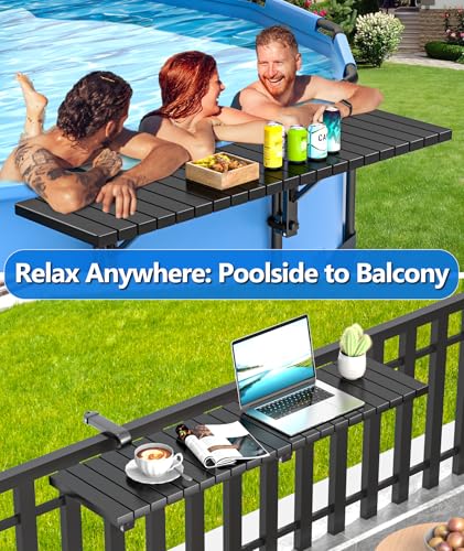 BoYata Pool Bar, Above Ground Pool Side Bar, 49.4×9.6" Galvanized Iron Poolside Table Holds 110LBS, Swim Up Bars Fit Top Rails 4.48" or Less, Frame Above Ground Round & Oval Swimming Pools Accessories - color: Black