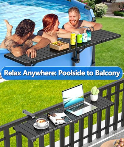BoYata Pool Bar, Above Ground Pool Side Bar, 49.4×9.6" Galvanized Iron Poolside Table Holds 110LBS, Swim Up Bars Fit Top Rails 4.48" or Less, Frame Above Ground Round & Oval Swimming Pools Accessories - color: Black