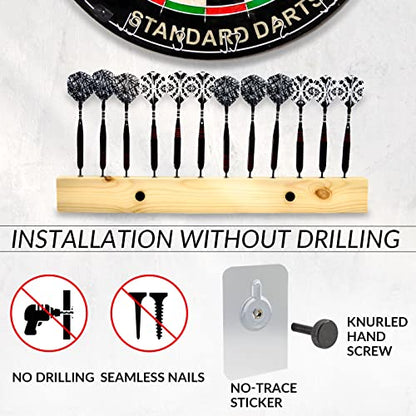 DIMBOI Wood Dart Holder Wall Mount Displays 4 Sets for A Total of 12 Steel/Soft Tip Darts,with Darts Throw Line Marker