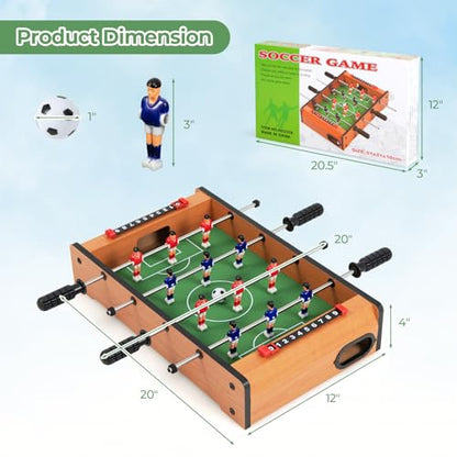 Mini Foosball Table, Arcades 20 Inch Wooden Table with Recreational Hand Soccer, 12 Soccer Players & 2 Football, Tabletop Ball Game Set for Kids & Adults, Game Room, Family Night