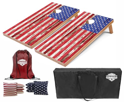 World Series of Cornhole Regulation Size Cornhole Boards - Lightweight & Durable All-Wood Construction | Backyard Bean Bag Toss Set | Outdoor Game for Tailgates & BBQs - color: American Flag