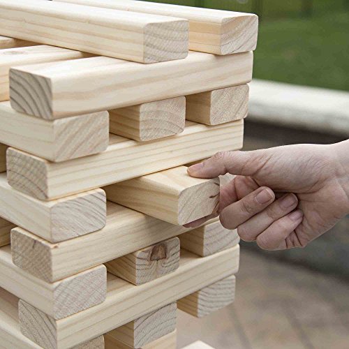 Hey! Play! Nontraditional Giant Wooden Blocks Tower Stacking Game, Outdoor Yard Game, for Adults, Kids, Boys and Girls