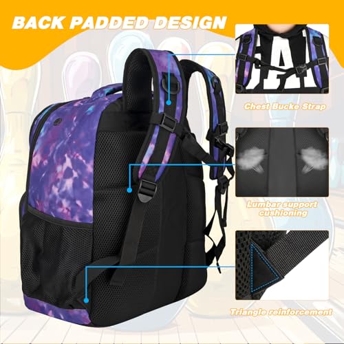 Goloni 2 Ball Bowling Backpack,Bowling Ball Bag with Shoe Compartment & Portective Foam Padded, Fits Shoes Up to US Size 16 - color: Purple Camo