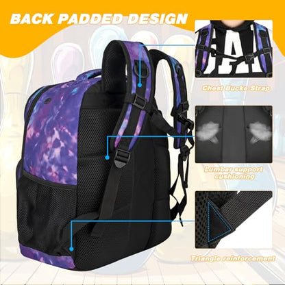 Goloni 2 Ball Bowling Backpack,Bowling Ball Bag with Shoe Compartment & Portective Foam Padded, Fits Shoes Up to US Size 16 - color: Purple Camo
