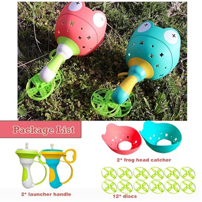 Disc Launcher Toy Kids Yard Flying Spinner Fairy Hover Helicopter Propeller Toy Outdoor Capture Catching Chasing Game Gift for Boy Girl Age 4 5 6 7 8 9 10 with 12 mini Discs