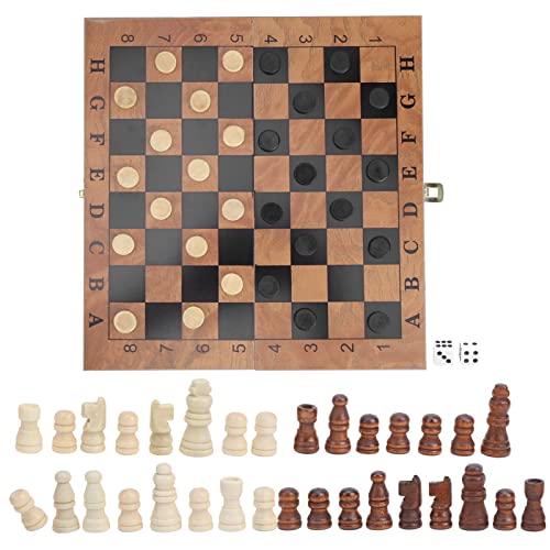3 in 1 Checkerboard with Chessman, Folding Wooden Chess Checkers Board Set Portable Travel Chess Set for Outdoor Travel Camping