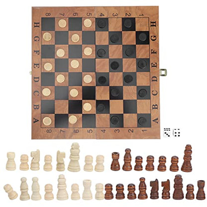 3 in 1 Checkerboard with Chessman, Folding Wooden Chess Checkers Board Set Portable Travel Chess Set for Outdoor Travel Camping