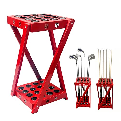 Golf Club Rack & Pool Cue Rack, 16-Hole Heavy Duty Metal Organizer Stand, Multi-Purpose Billiard Cue Holder & Storage Display for Home Garage, Clubhouse, Man Cave