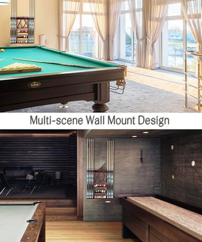Wall Mount Pool Cue Stick Holder Hold 8 Cues, Pool Stick Holder, Billiard Cue Rack For Pool Table Accessories. Pool Table Stick Holder Made Of 100% Solid Wood (Mahogany) - color: Mahogany